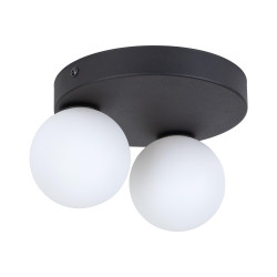Plafonnier BIANCA BLACK 2 boules verre blanc base ronde metal noir Design chic 