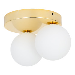 Plafonnier BIANCA GOLD 2 boules verre blanc base ronde metal doré Design chic 