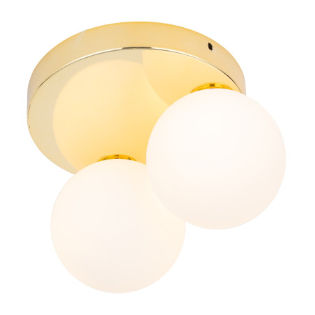 Plafonnier BIANCA GOLD 2 boules verre blanc base ronde metal doré Design chic 