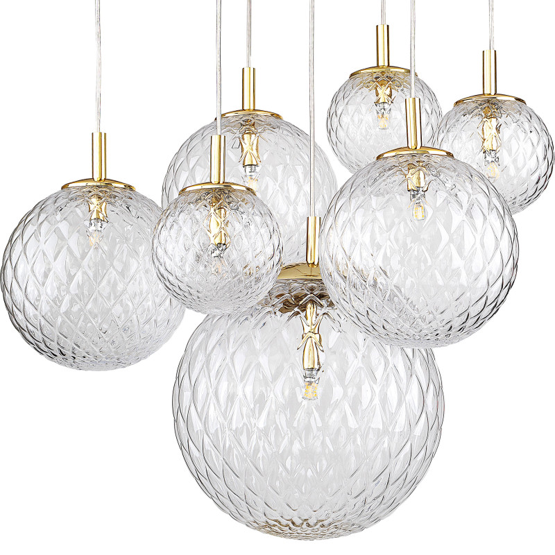 Suspension CADIX GOLD 7 boules verre transparent Design chic 