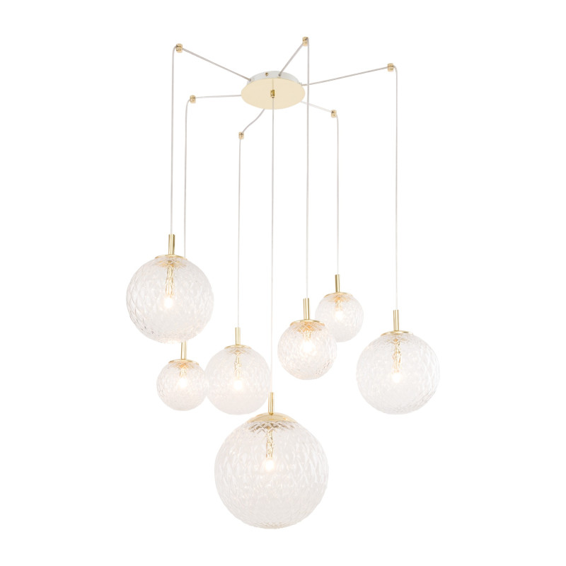 Suspension CADIX GOLD 7 boules verre transparent Design chic 