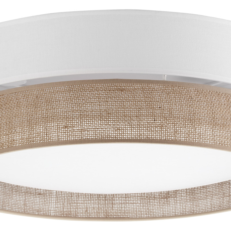 Plafonnier LINOBIANCO rond 45cm tissu blanc et jute Nature 