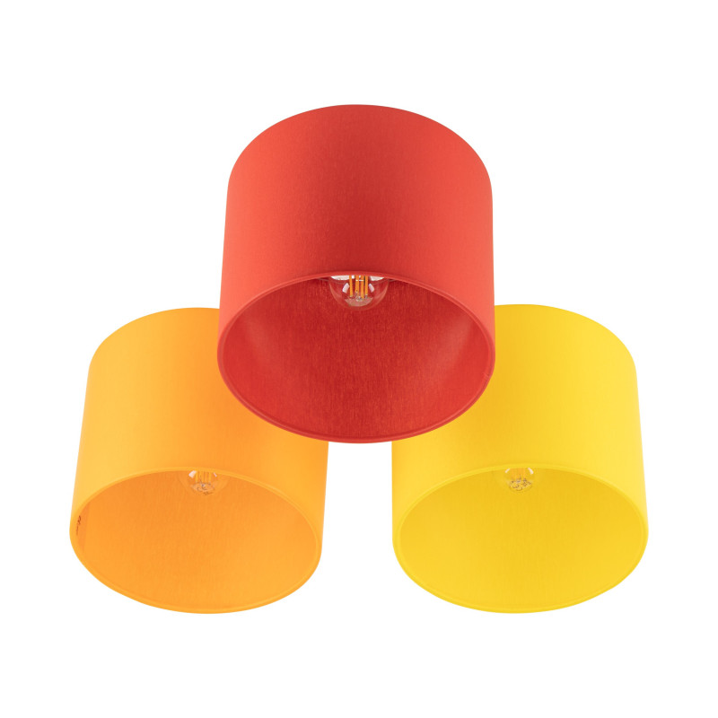 Plafonnier METIS tricolore orange rouge jaune 3 abat-jour tissu Enfant 