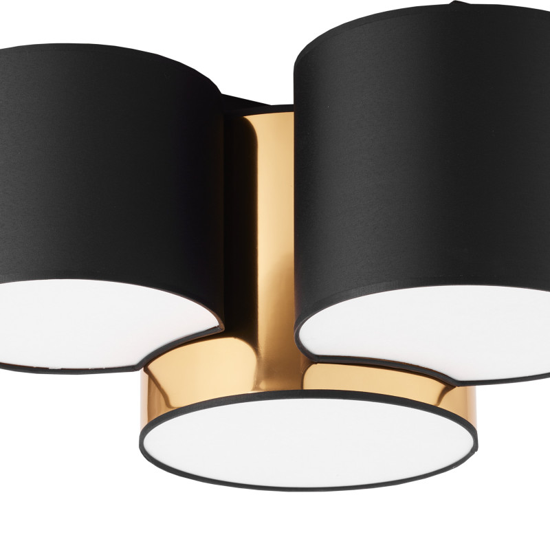 Plafonnier MONA GOLD bicolore noir doré 3 abat-jour tissu Design chic 