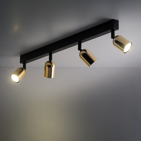 Plafonnier TOP GOLD 4 lampes orientables alignées metal noir Minimaliste 