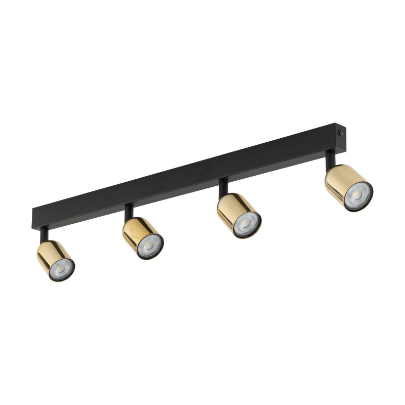 Plafonnier TOP GOLD 4 lampes orientables alignées metal noir Minimaliste 