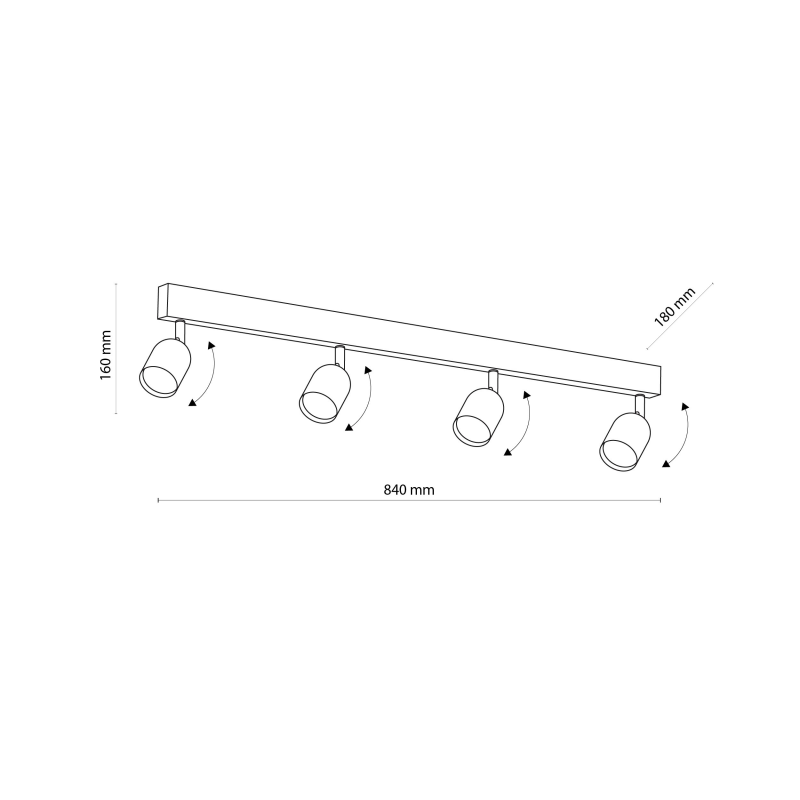 Plafonnier TOP GOLD 4 lampes orientables alignées metal noir Minimaliste 