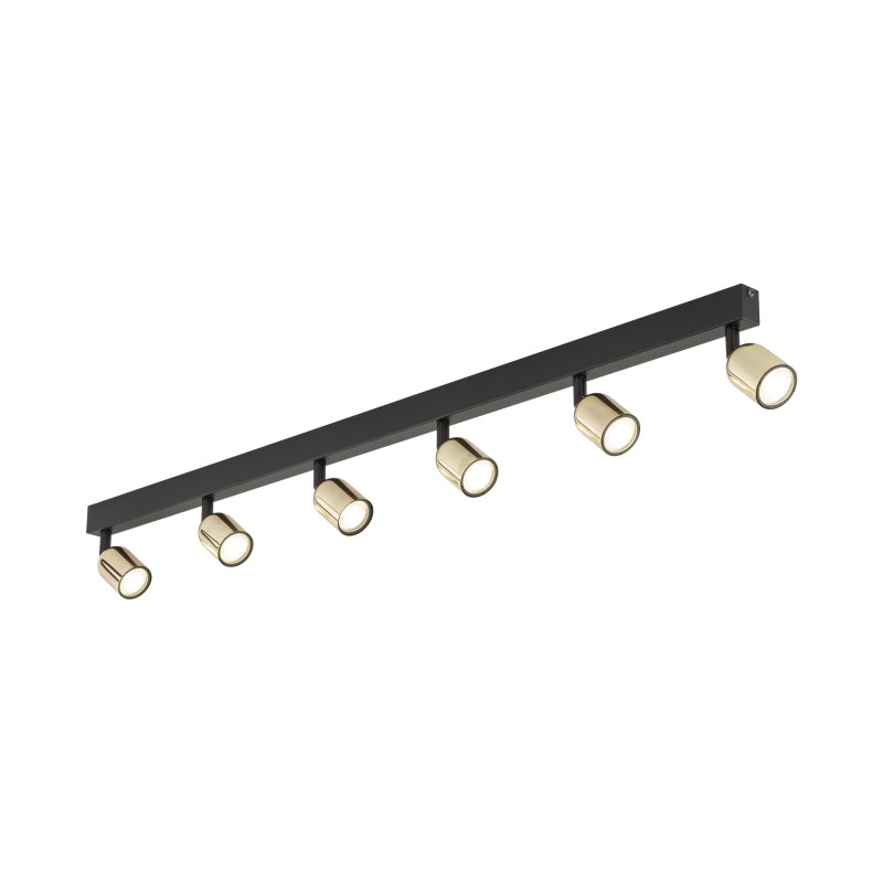 Plafonnier TOP GOLD 6 lampes orientables alignées metal noir Minimaliste 