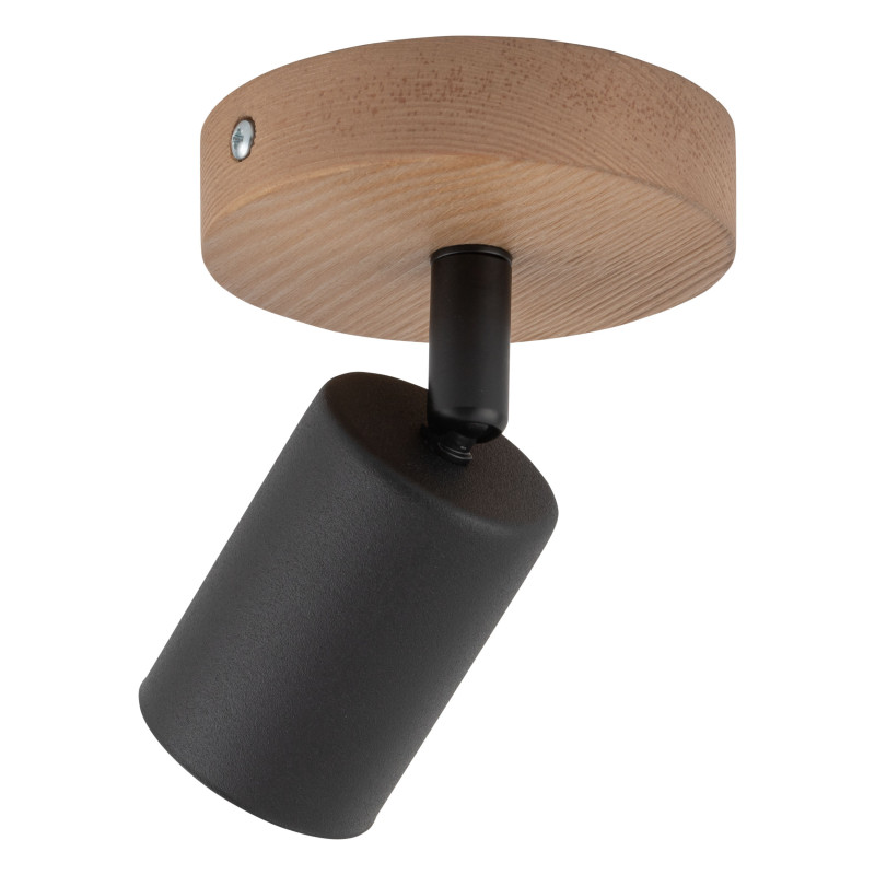 Plafonnier TOP WOOD spot simple métal noir et base bois Miimaliste 