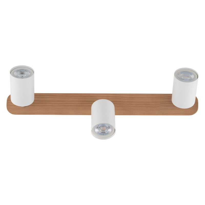 Plafonnier TOP WOOD 3 spots métal blanc et base bois Miimaliste 