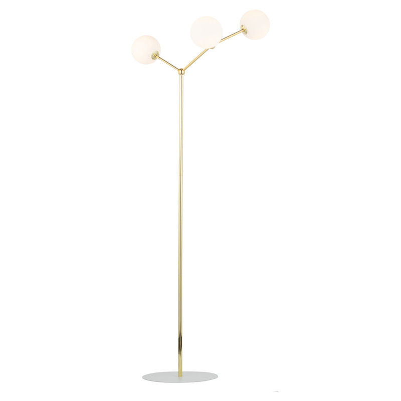 Lampadaire FAIRY GOLD 3 boules verre blanc et metal doré Design chic 