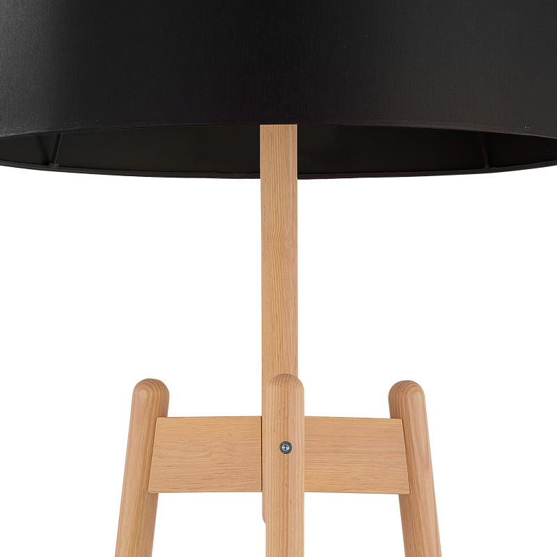 Lampadaire PEREZ BLACK bois clair et tissu noir Nature Scandinave 