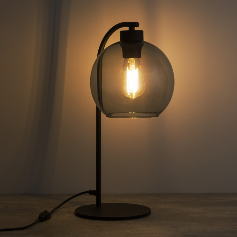 Lampe à poser CUBUS GRAPHITE verre fumé et métal noir Dessign chic 