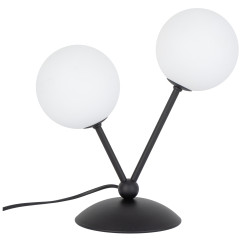 Lampe à poser FAIRY BLACK 2 boules verre blanc et metal noir Design chic 