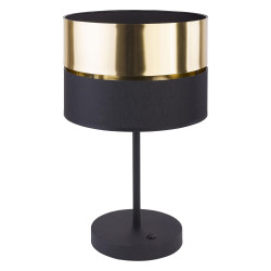 Lampe à poser HILTON BLACK/GOLD abat-jour bi-matière tissu noir métal doré Design chic 