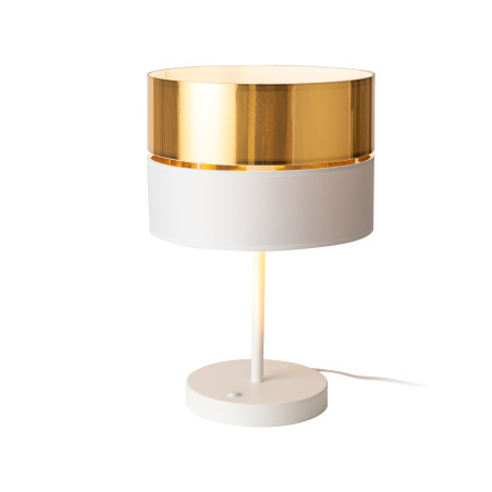 Lampe à poser HILTON WHITE/GOLD abat-jour bi-matière tissu blanc metal doré Design chic 