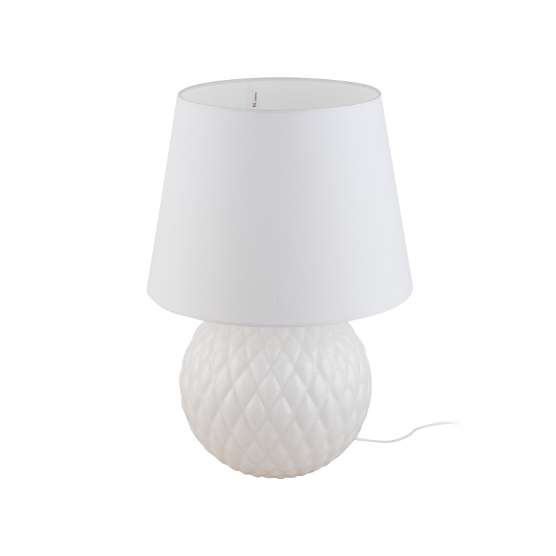 Lampe à poser SANTANA WHITE verre blanc abat-jour tissu Minimaliste 