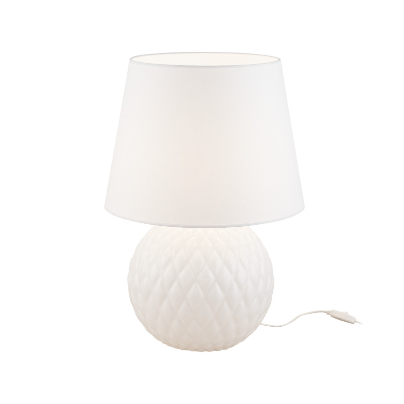 Lampe à poser SANTANA WHITE verre blanc abat-jour tissu Minimaliste 