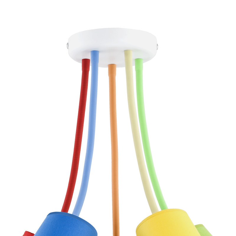 Plafonnier multicolore WIRE COLOUR 5 abat-jour tissu orange jaune vert bleu rouge Enfant 