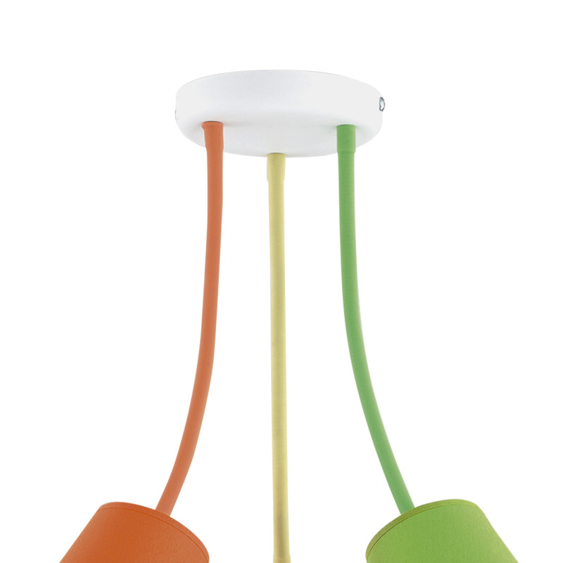 Plafonnier tricolore WIRE COLOUR 3 abat-jour tissu orange jaune vert Enfant 