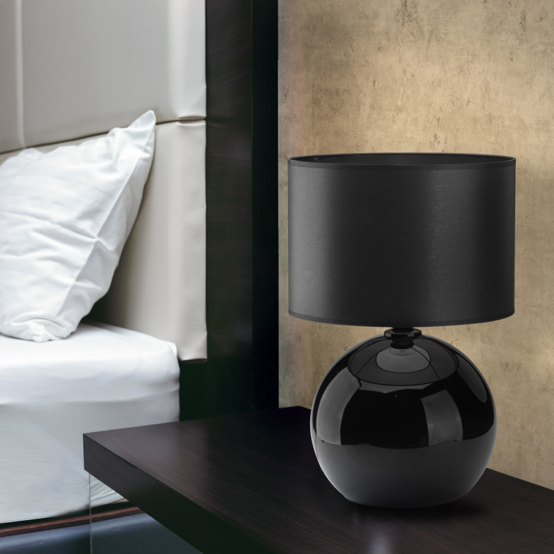 Lampe à poser PALLA BLACK tissu et verre noir Design Minimaliste 