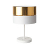 Lampe à poser HILTON WHITE/GOLD abat-jour bi-matière tissu blanc metal doré Design chic 