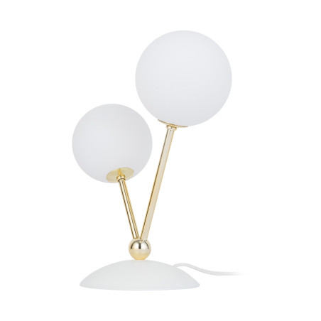 Lampe à poser FAIRY GOLD 2 boules verre blanc et metal doré Design chic 