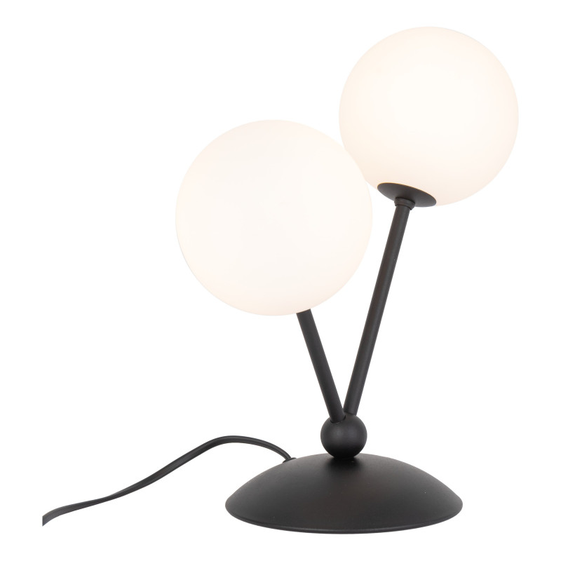 Lampe à poser FAIRY BLACK 2 boules verre blanc et metal noir Design chic 