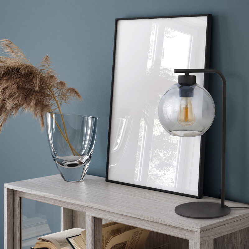 Lampe à poser CUBUS GRAPHITE verre fumé et métal noir Dessign chic 