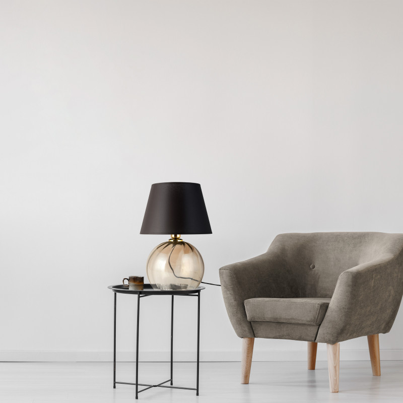 Lampe à poser AUREA Tissu noir verre ambré Minimaliste 