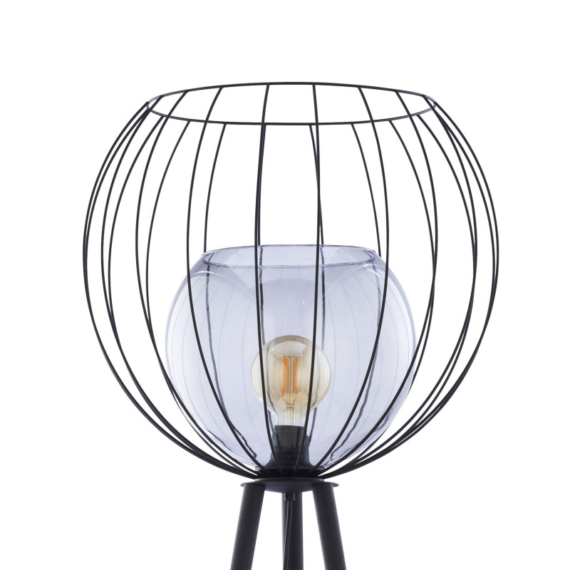 Lampadaire UNIVERSO BLACK H26cm abat-jour boule verre et cage métal noir Industriel 