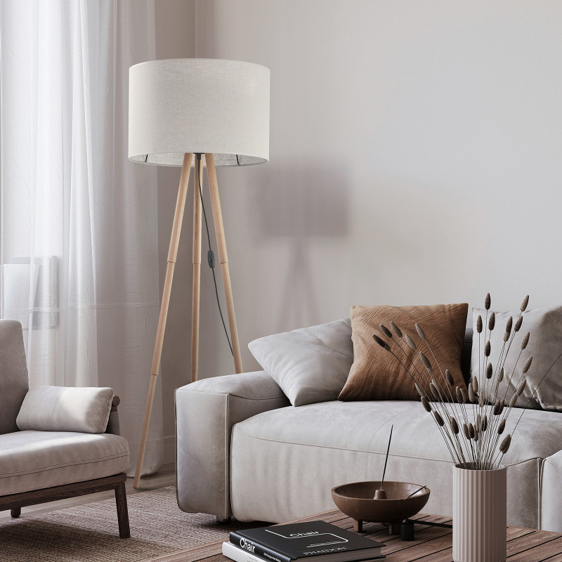 Lampadaire TOKYO NATURE bois clair et lin beige gris Nature Scandinave 