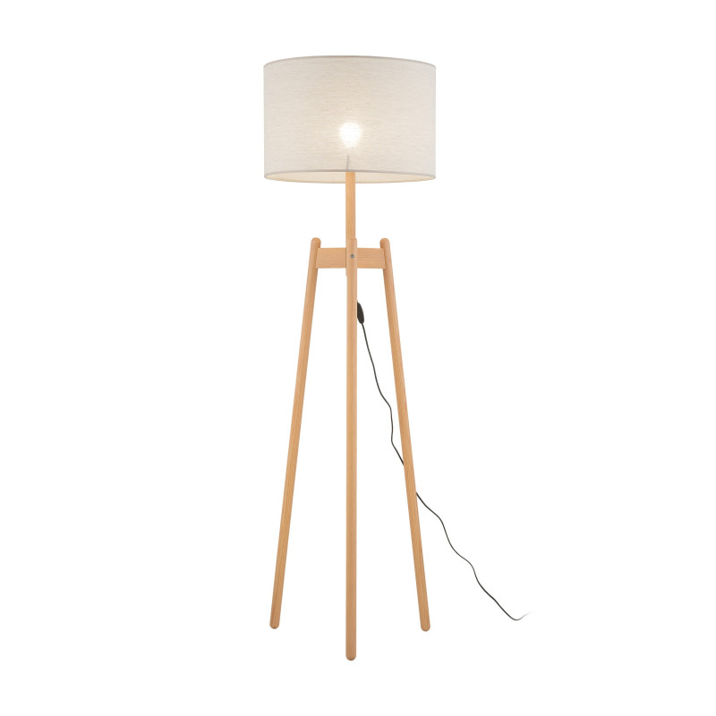 Lampadaire PEREZ LINEN bois clair et lin beige gris Nature Scandinave 