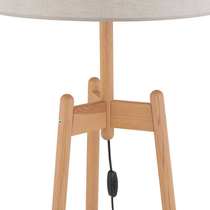 Lampadaire PEREZ LINEN bois clair et lin beige gris Nature Scandinave 