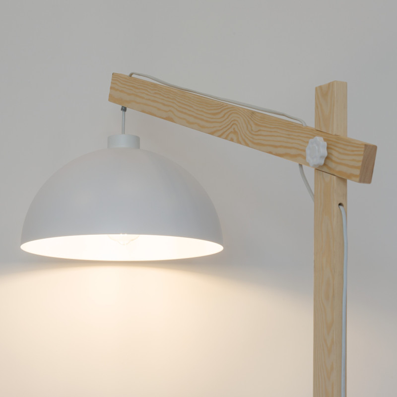 Lampadaire OSLO WHITE metal blanc et bois Industriel 