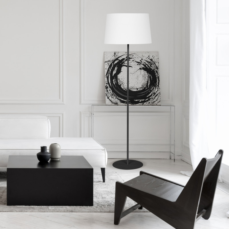 Lampadaire MAJA BLACK/WHITE abat-jour tissu blanc Minimaliste 