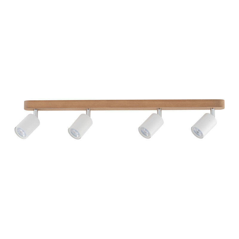 Plafonnier TOP WOOD 4 spots métal blanc et base bois Miimaliste 