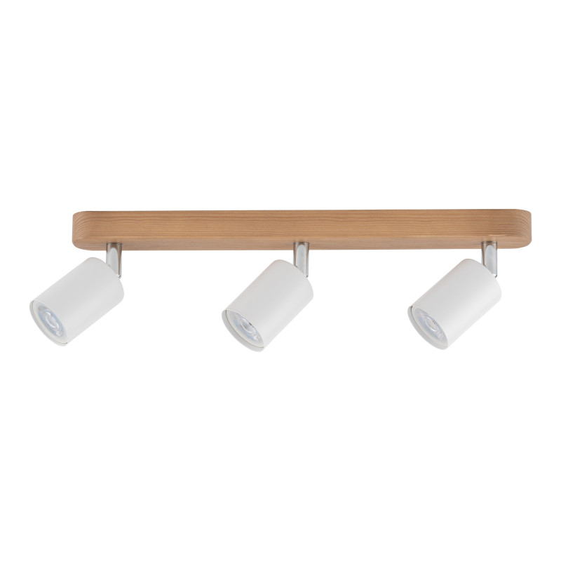 Plafonnier TOP WOOD 3 spots métal blanc et base bois Miimaliste 