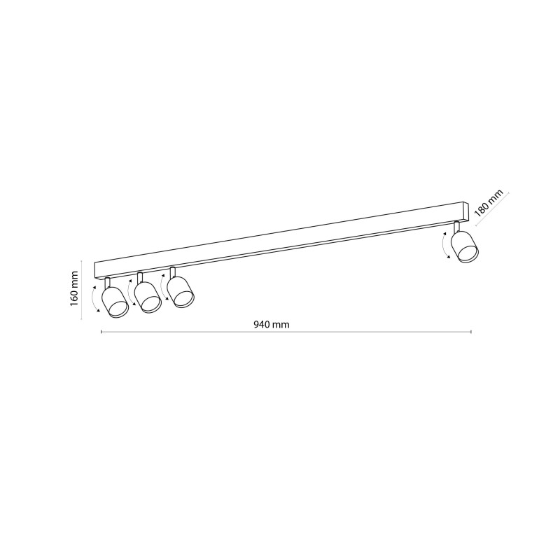 Plafonnier décalé TOP GOLD 4 lampes orientables alignées metal doré Minimaliste 