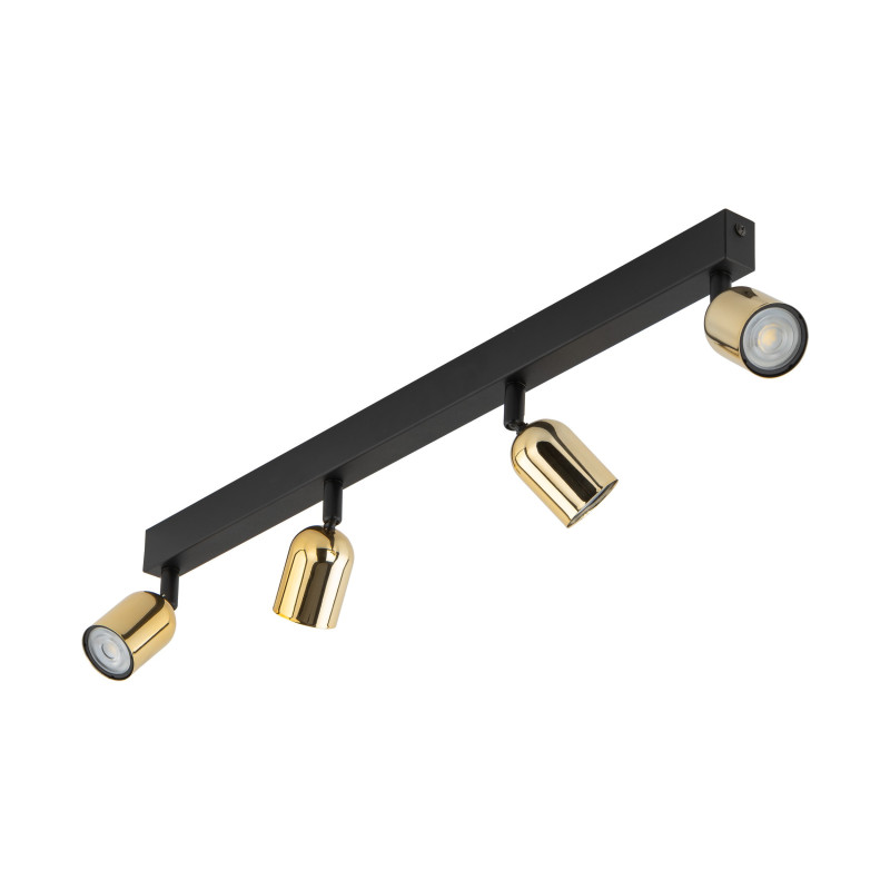 Plafonnier TOP GOLD 4 lampes orientables alignées metal noir Minimaliste 