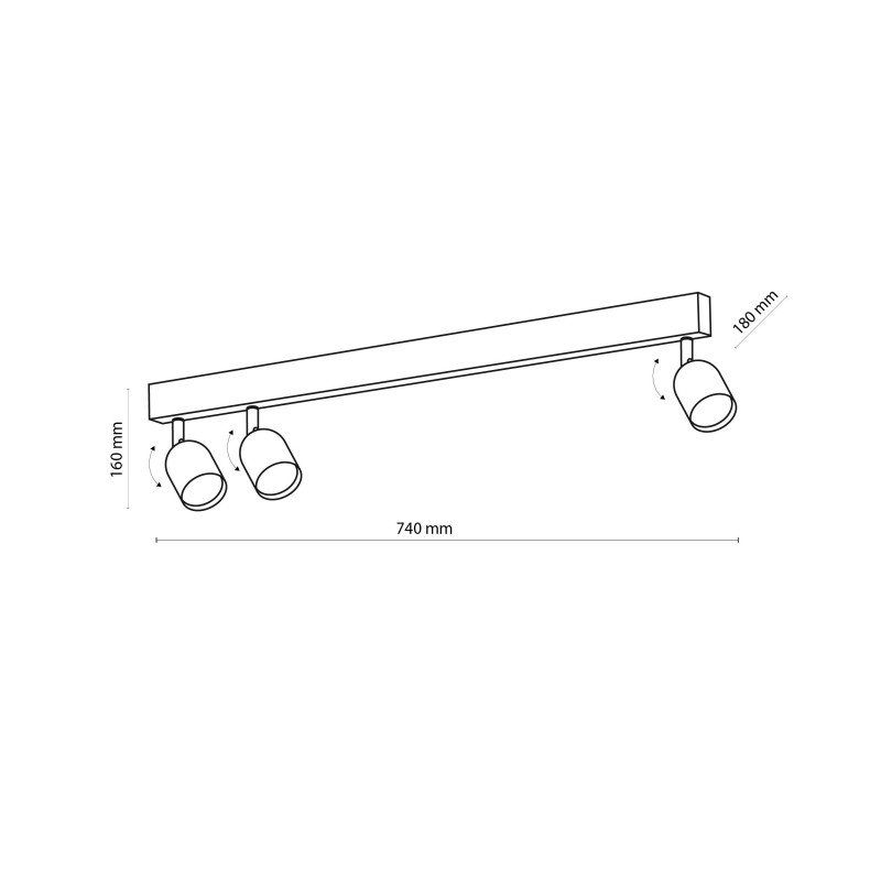 Plafonnier décalé TOP GOLD 3 lampes orientables alignées metal doré Minimaliste 