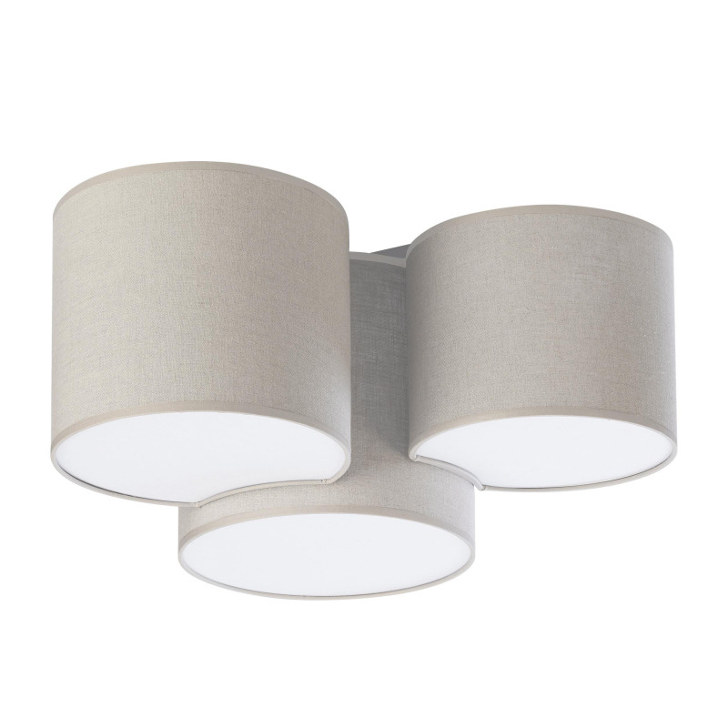 Plafonnier MONA NATURE 3 abat-jour tissu beige gris Design chic 