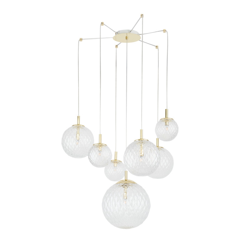 Suspension CADIX GOLD 7 boules verre transparent Design chic 