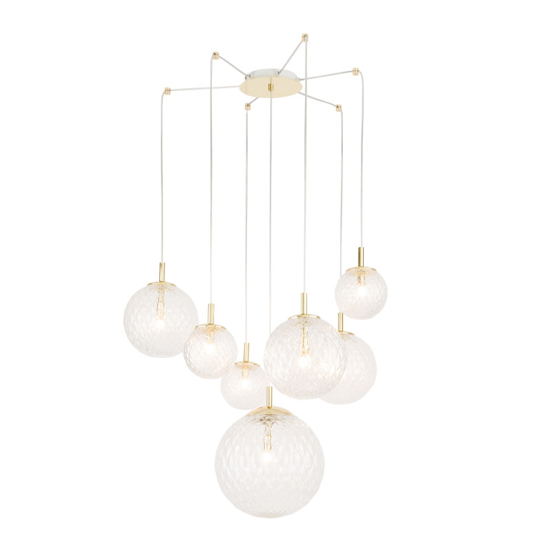 Suspension CADIX GOLD 7 boules verre transparent Design chic 