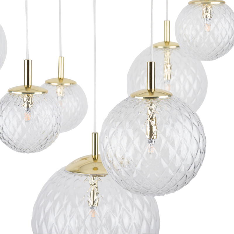 Suspension CADIX GOLD 7 boules verre transparent Design chic 