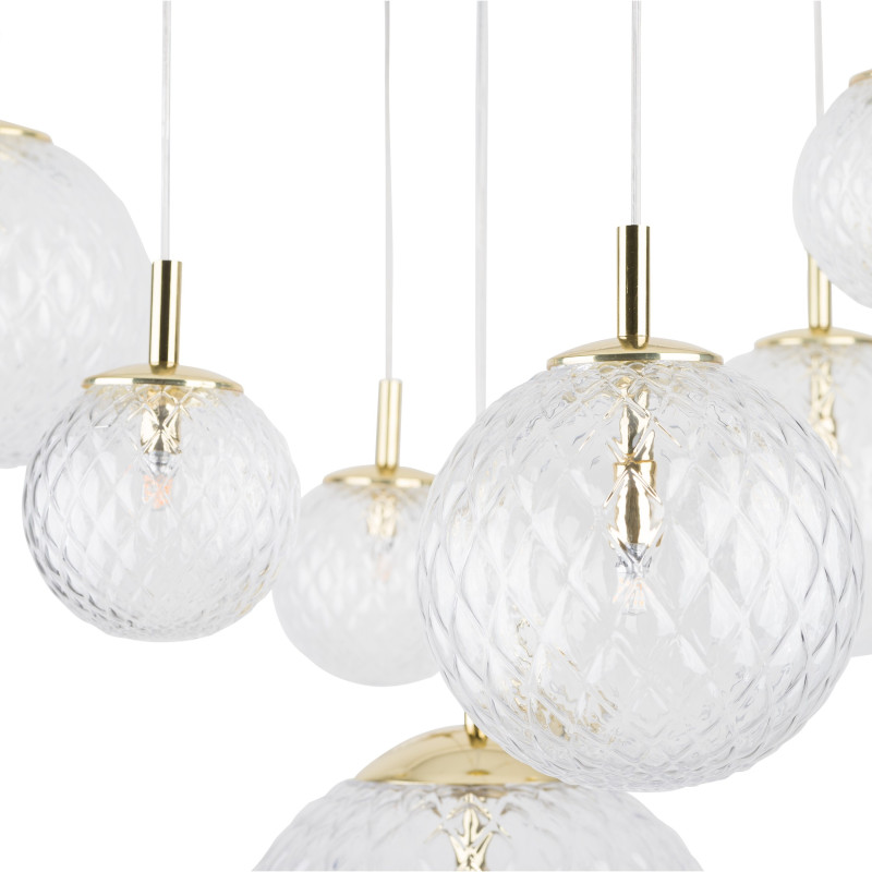 Suspension CADIX GOLD 7 boules verre transparent Design chic 