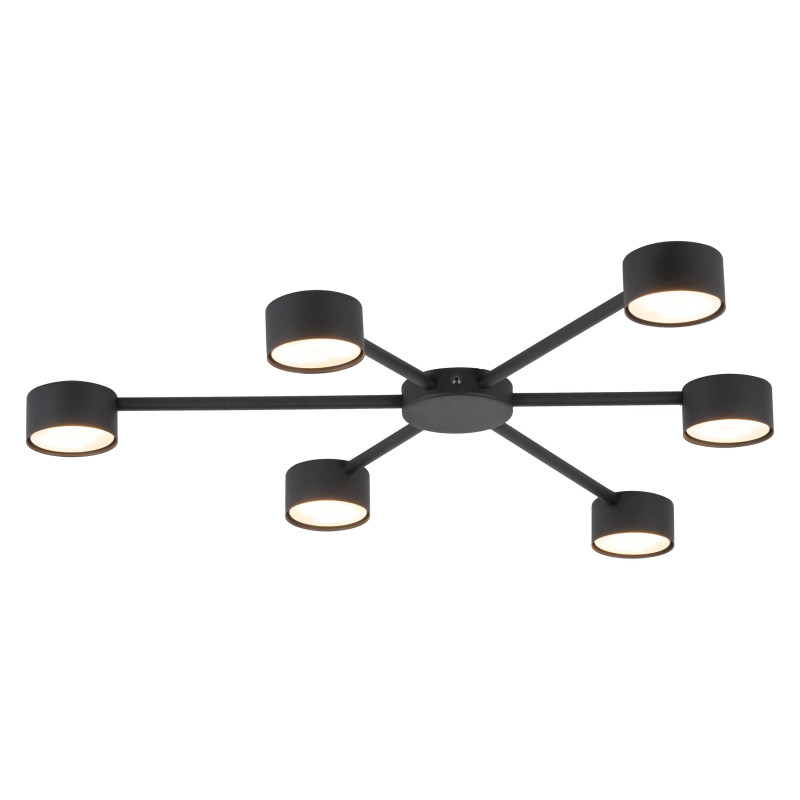 Plafonnier AVIA BLACK 6 lampes metal noir en étoile Industriel 