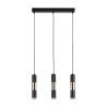 Suspension VIVIEN BLACK/GOLD 3 abat-jour alignés metal noir et bois Industriel 