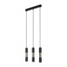 Suspension VIVIEN BLACK/GOLD 3 abat-jour alignés metal noir et bois Industriel 