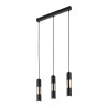 Suspension VIVIEN BLACK/GOLD 3 abat-jour alignés metal noir et bois Industriel 